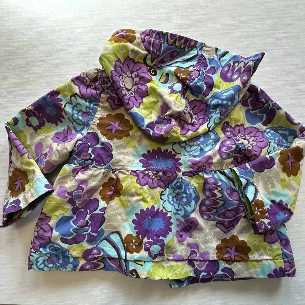 Oshkosh purple green floral print hooded jacket baby girl 12 mo button closure‎